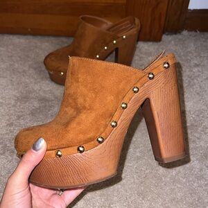 Brown Suede Forever 21 Heel Clogs